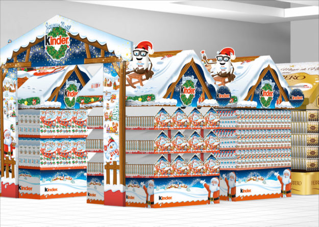 PLV Ferrero Marché de Noël hypermarchés et supermarchés