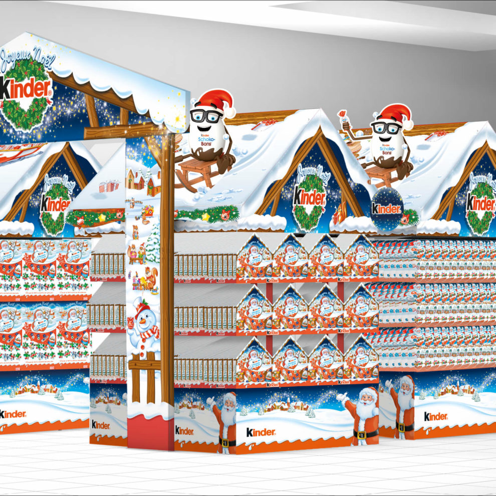 PLV Ferrero Marché de Noël hypermarchés et supermarchés