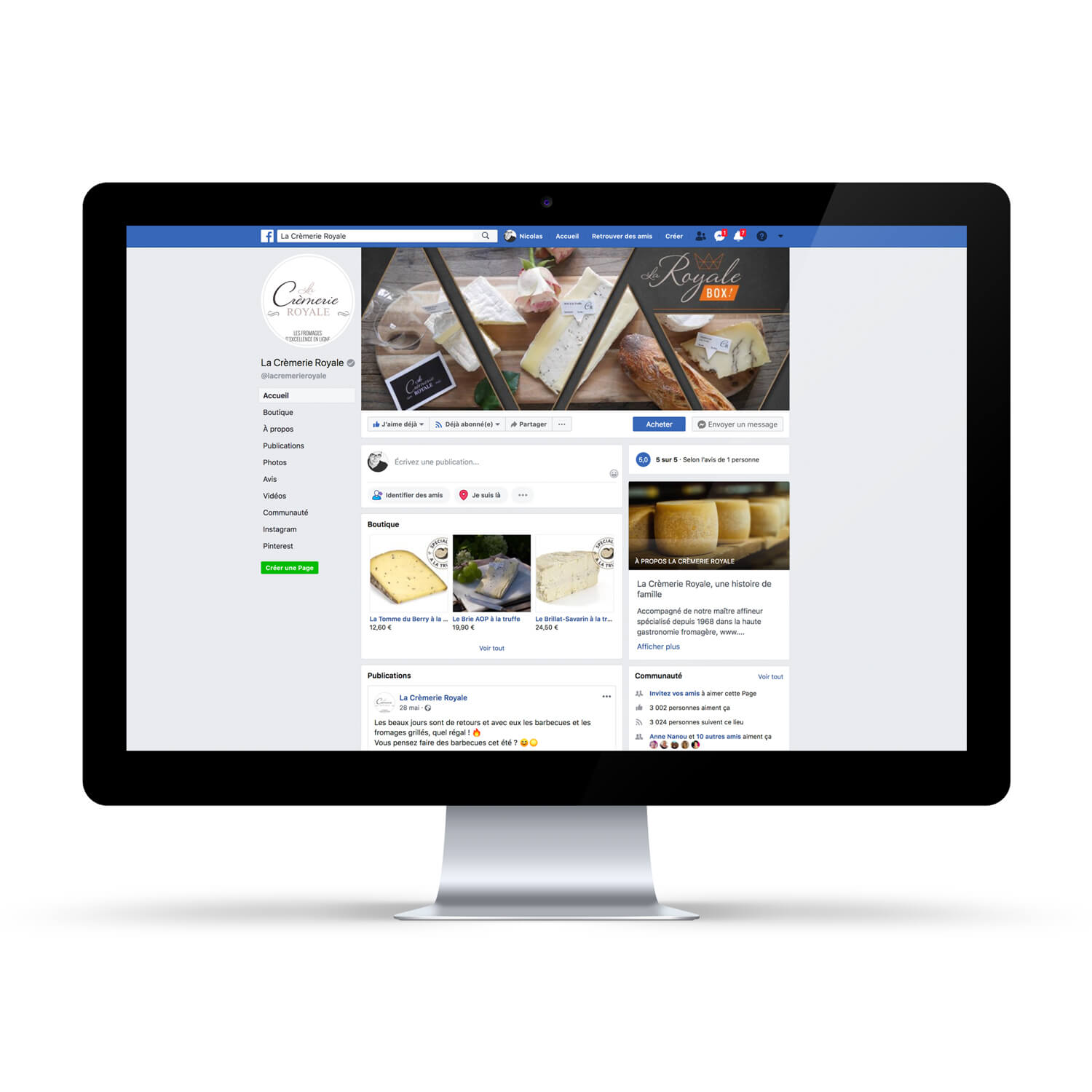 La Crèmerie Royale, compte Facebook