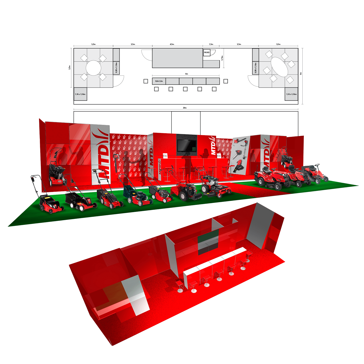 Stand de salon MTD - Simulation 3D et plan côté