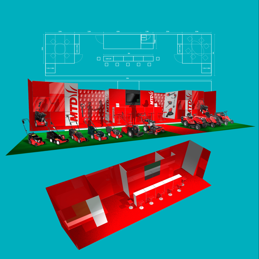 Stand de salon MTD - Simulation 3D et plan côté