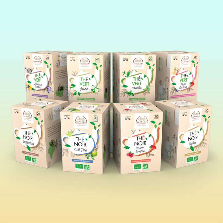 cafe-privilege-escapade-gourmande-gamme-thes-vert-noir-accueil Café Privilège Escapade Gourmande Packaging fond couleur
