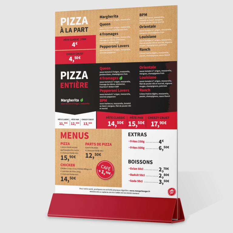 Pizza Hut PLV Chevalet A4 Menu sans fond